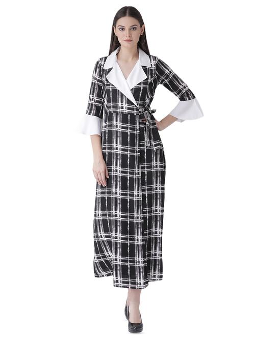 contrast lapel neck a-line dress - 16649447 - Very Small Image - 1