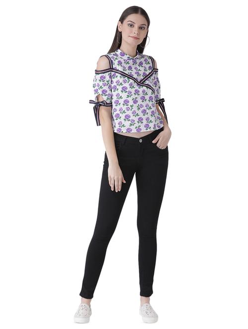 cold shoulder floral side tapping top - 16649470 - Very Small Image - 1