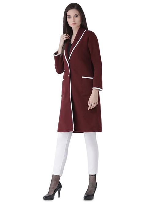 lapel neck contrast piping long coat - 16649505 - Very Small Image - 1