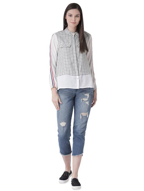 mandarin neck checkered shirt - 16649533 - Very Small Image - 1