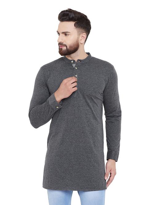 grey solid medium length kurta - 16649864 - Very Small Image - 1