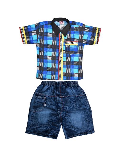blue cotton checks shorts set - 16649892 - Very Small Image - 1