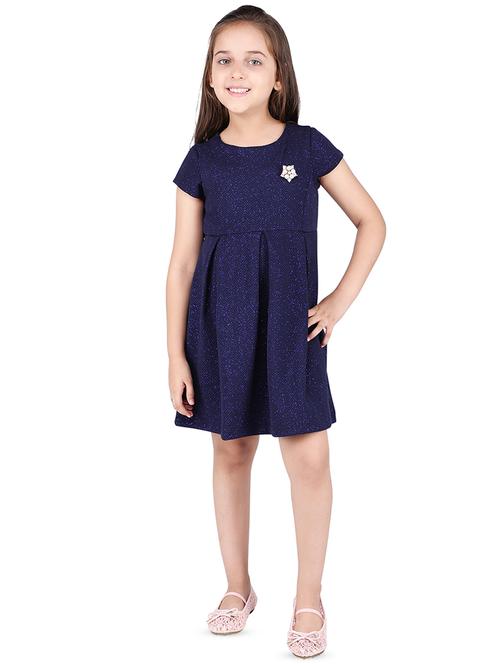 blue round neck pleated frock - 16650708 - Very Small Image - 1