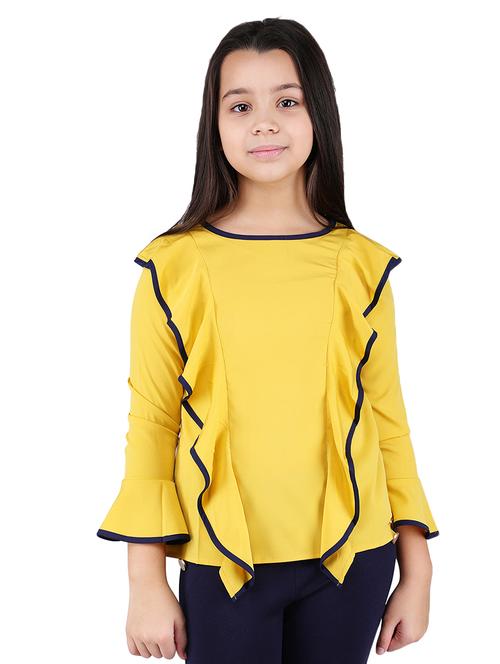 yellow ruffle detail contrast piping top - 16650739 - Very Small Image - 1