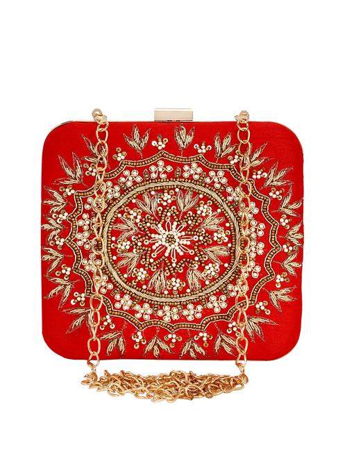 red faux silk box clutch - 16651075 - Very Small Image - 1