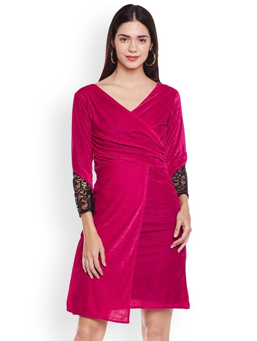 lace trim ruched detail a-line dress - 16652315 - Very Small Image - 1