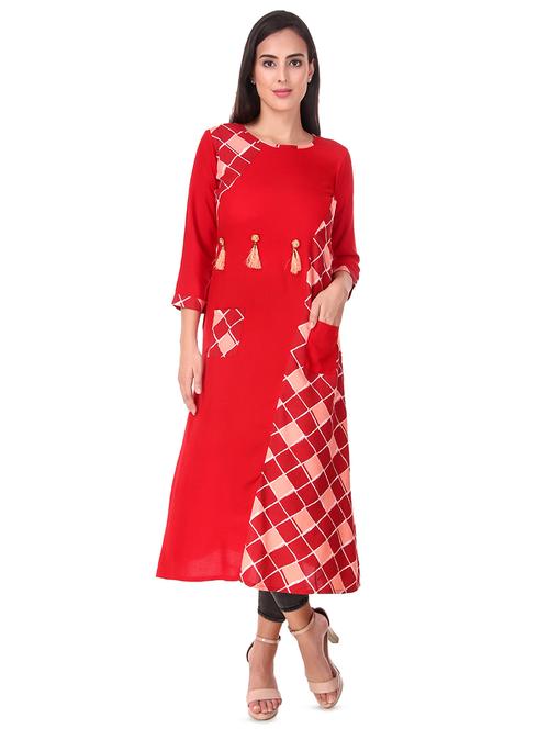 check print a-line kurta - 16653765 - Very Small Image - 1