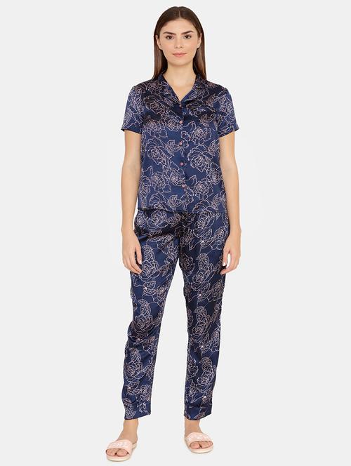 lapel neck floral pyjama set - 16654506 - Very Small Image - 1