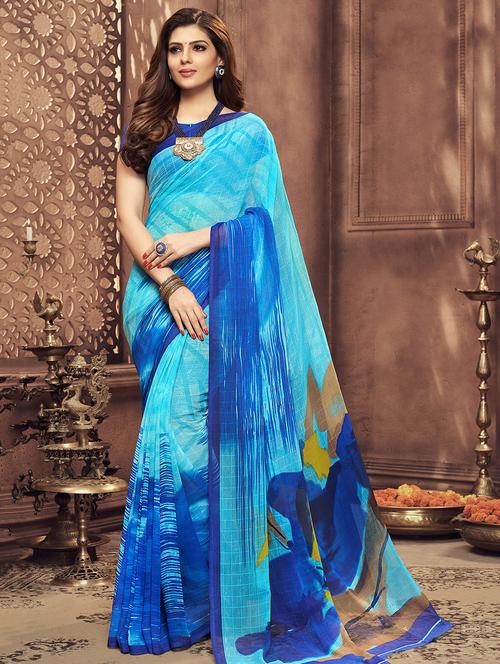 abstract printed saree with blouse - 16654582 - Very Small Image - 1