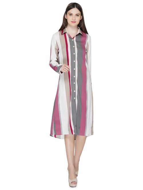 long sleeved striped a-line dress - 16656309 - Very Small Image - 1