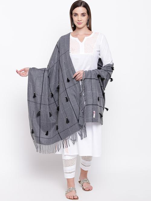 grey tassel embellished stole - 16656590 - Very Small Image - 1