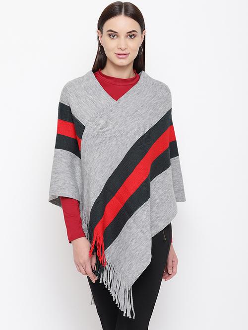 fringed hem striped poncho - 16656619 - Very Small Image - 1