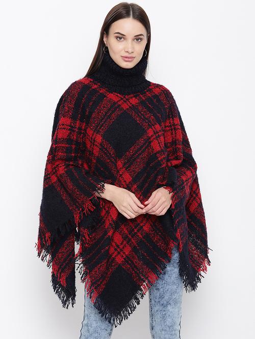 fringed hem checkered poncho - 16656625 - Very Small Image - 1