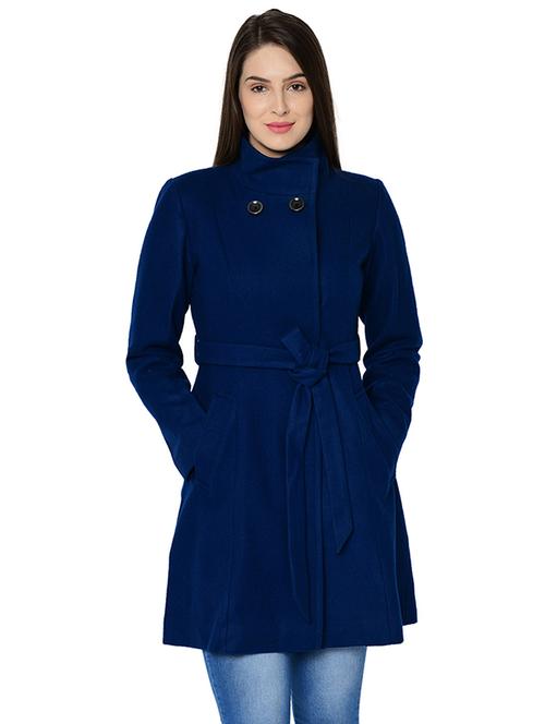 long sleeved tie up wool coat - 16657655 - Very Small Image - 1