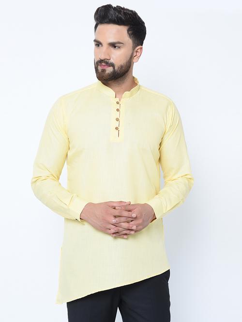 yellow solid asymmetric kurta - 16658001 - Very Small Image - 1