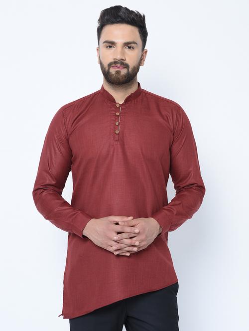 red solid asymmetric kurta - 16658003 - Very Small Image - 1