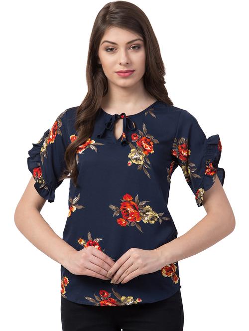 tie knot bell sleeved floral top - 16658251 - Very Small Image - 1