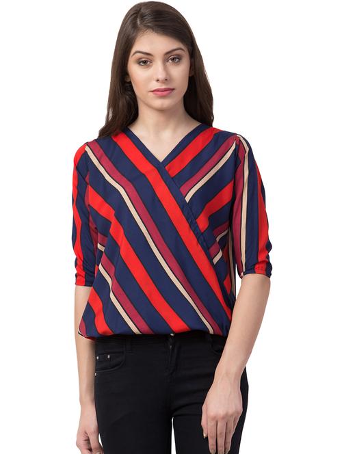 v neck striped blouson top - 16658254 - Very Small Image - 1