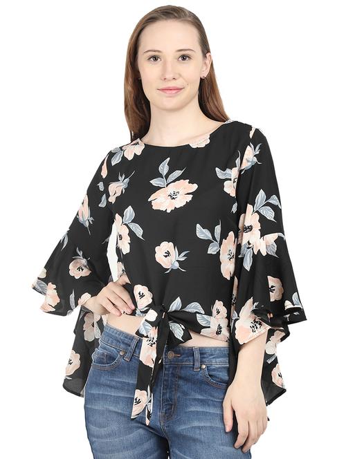 tie front bell sleeved top - 16658519 - Very Small Image - 1