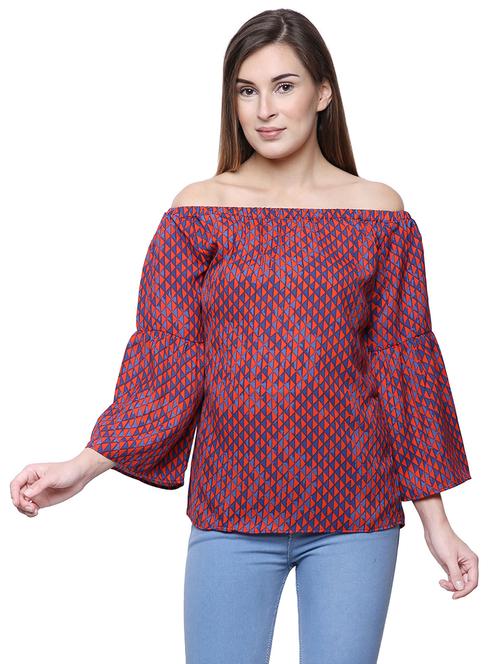 off shoulder geometric top - 16658530 - Very Small Image - 1