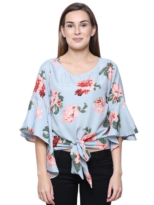 tie front bell sleeved top - 16658533 - Very Small Image - 1
