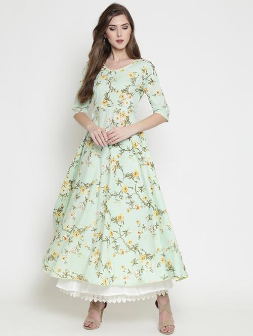 pastel floral flared kurta skirt set - 16659136 - Very Small Image - 1