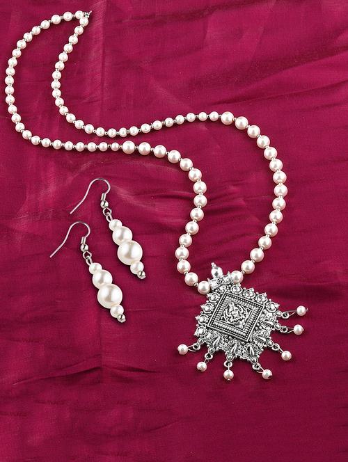pearl silver plated pendants with earring - 16659268 - Very Small Image - 1