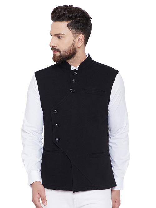 black solid nehru jacket - 16659374 - Very Small Image - 1