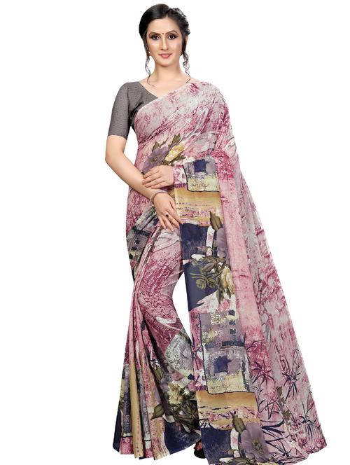 floral printed saree with blouse - 16660033 - Very Small Image - 1