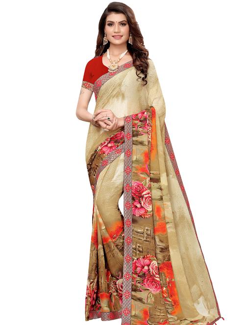 floral printed saree with blouse - 16660037 - Very Small Image - 1