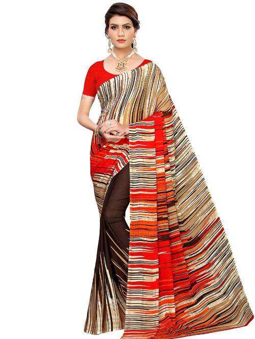 abstract printed saree with blouse - 16660045 - Very Small Image - 1