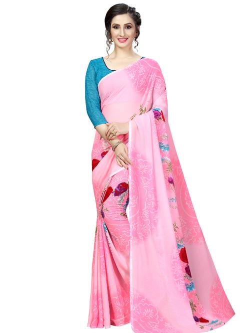 floral printed saree with blouse - 16660048 - Very Small Image - 1