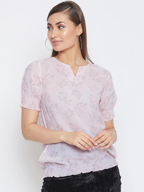 notch neck floral blouson top - 16660065 - Very Small Image - 1