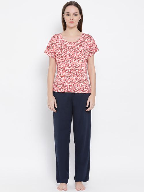 printed tee with nightwear pyjama set - 16660621 - Very Small Image - 1