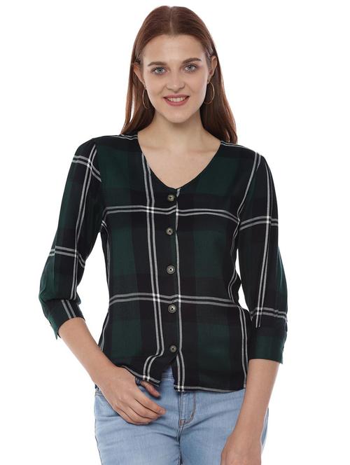 v neck checekered shirt - 16660982 - Very Small Image - 1
