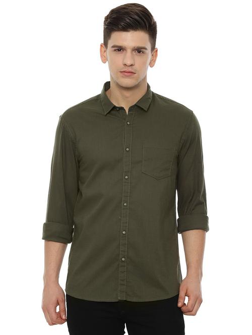 olive green solid casual shirt - 16660983 - Very Small Image - 1
