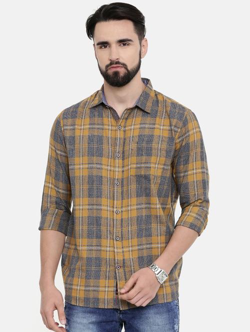 yellow checkered casual shirt - 16661441 - Very Small Image - 1