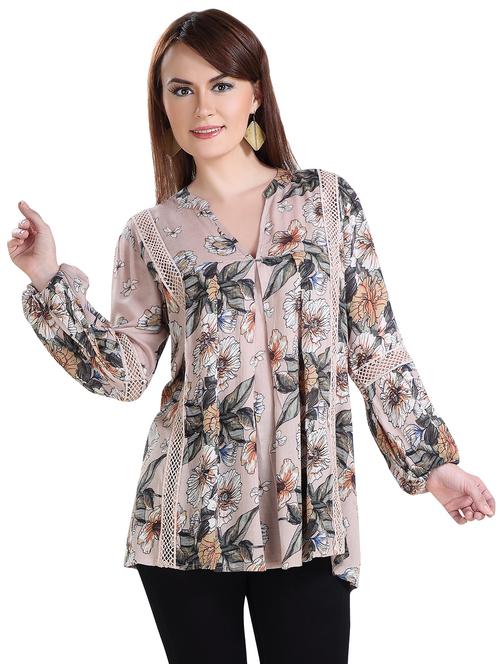 v neck lace detail floral top - 16661615 - Very Small Image - 1