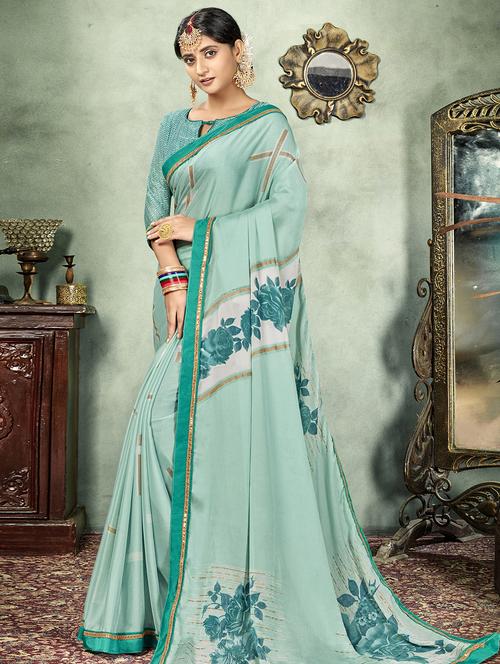 floral printed saree with blouse - 16661641 - Very Small Image - 1