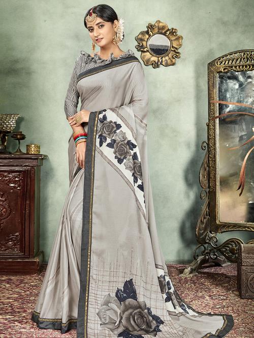 floral printed saree with blouse - 16661643 - Very Small Image - 1