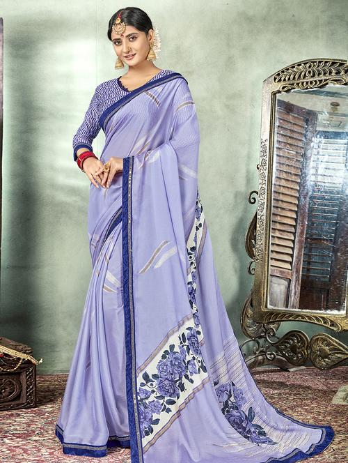 floral printed saree with blouse - 16661644 - Very Small Image - 1