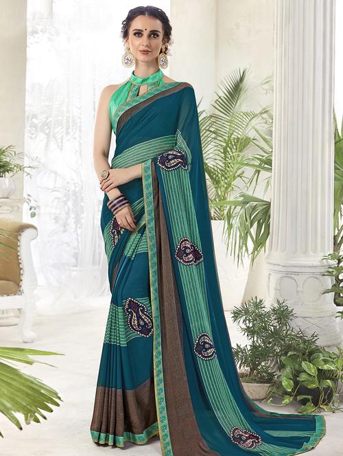 ethnic printed saree with blouse - 16661651 - Very Small Image - 1