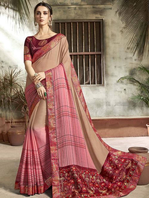 abstract printed saree with blouse - 16661654 - Very Small Image - 1