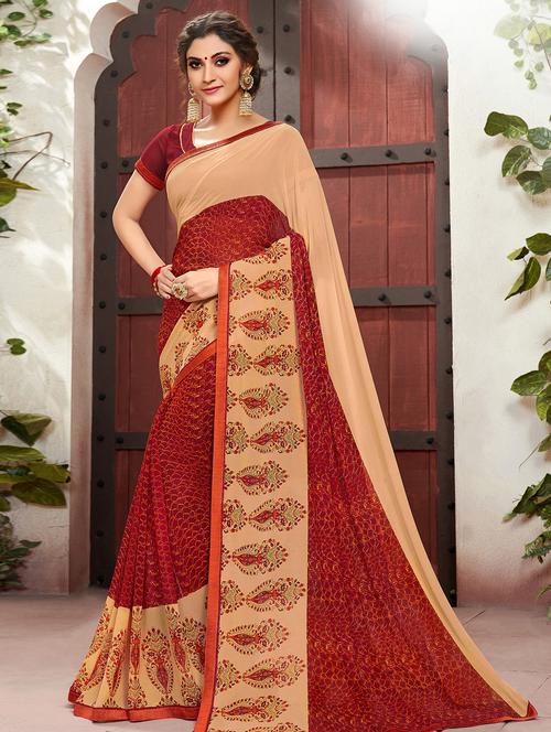 floral printed saree with blouse - 16661663 - Very Small Image - 1