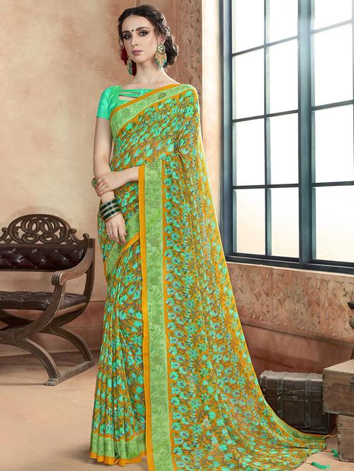 floral printed saree with blouse - 16661668 - Very Small Image - 1