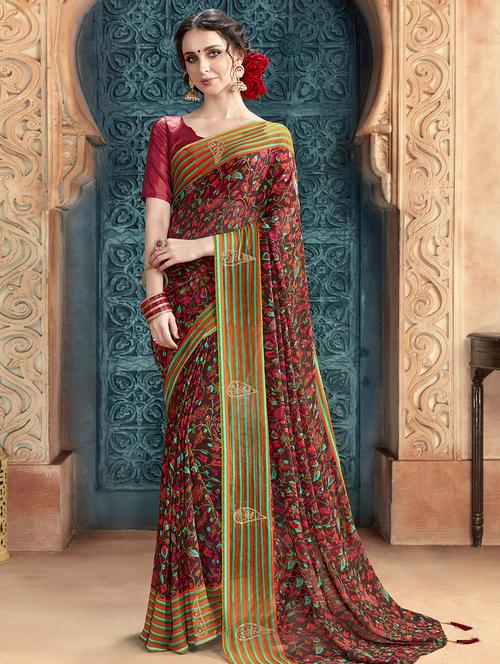 floral printed saree with blouse - 16661672 - Very Small Image - 1