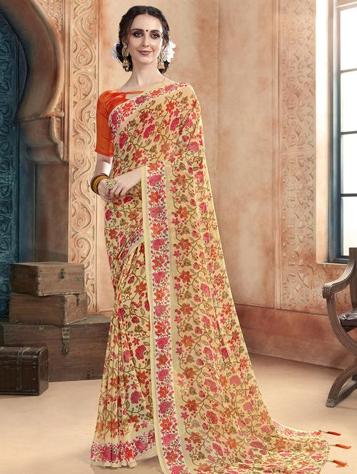 floral printed saree with blouse - 16661674 - Very Small Image - 1