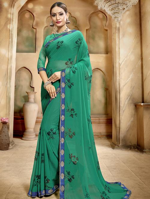 floral printed saree with blouse - 16661680 - Very Small Image - 1