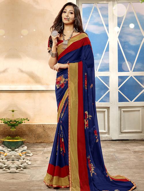 floral printed saree with blouse - 16661684 - Very Small Image - 1