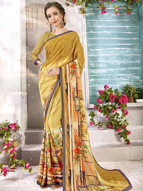 abstract printed saree with blouse - 16661696 - Very Small Image - 1